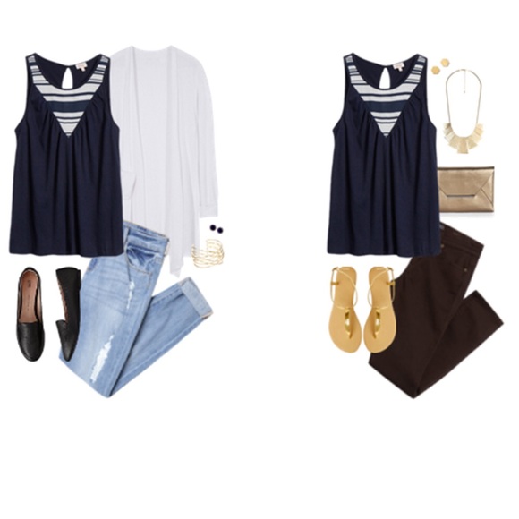 Pixley Tops - Pixley Navy White Swing Tank
